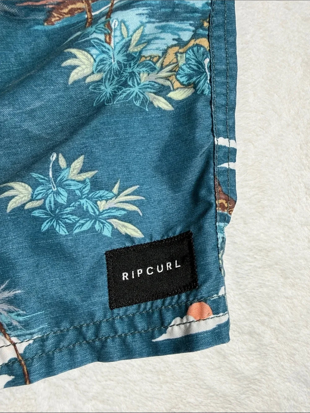 Rip Curl Lay Days Teal Tropical-Print Men’s Swim Trunks